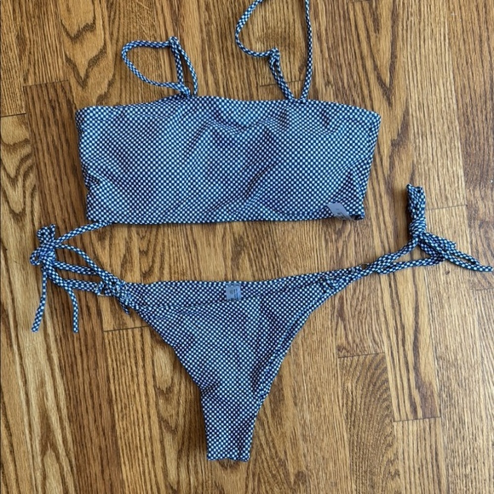 Blue check string bikini